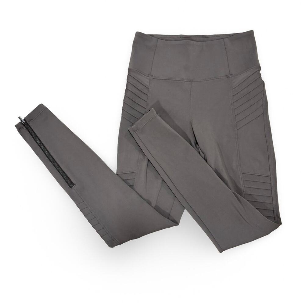 Athleta Delancey Moto Legging Gray XS High Waisted Ankle Zip Textured Pockets
